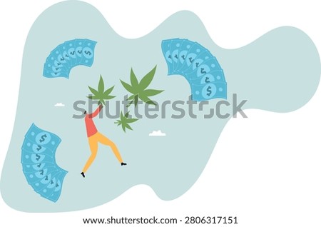 Make money and rich with marijuana CBD oil or cannabis business, human life and situation.vector illustration.