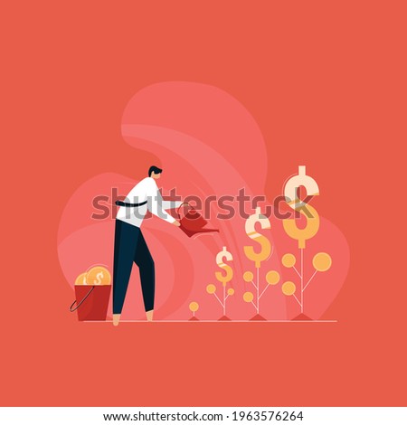 Make More Profit in business concept, businessman watering dollar plants modern investment with growing money