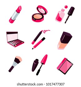 Make up objects, cosmetics vector illustration flat style
