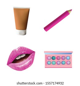 Make up objects. Vector Beauty cosmetic products. Lips, lipstick, eye shadows, eyeliner and concealer.