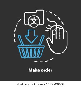 Make order chalk concept icon. Customer service idea. Digital purchase. Online store shopping. E-commerce and merchandise. Choosing goods and services. Vector isolated chalkboard illustration