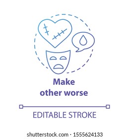 Make other worse concept icon. Blaming partner for breaking up relationship. Dramatic divorce. Victim complex idea thin line illustration. Vector isolated outline drawing. Editable stroke