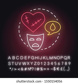 Make other worse neon light concept icon. Blaming partner for breaking up relationship. Dramatic divorce. Victim complex idea. Glowing sign with alphabet, numbers. Vector isolated illustration