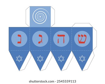 Make A Paper Dreidel. Template With Outline. Traditional Hanukkah Game For Kids. Flat Style. Vector illustration