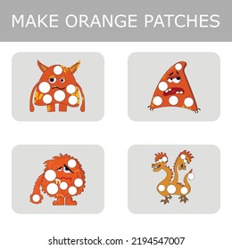 Make a patch out of paper or plasticine, a game for children, the development of fine motor skills. Worksheet for printing. Educational game for children.