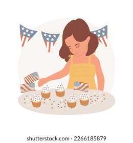 Make patriotic cupcakes isolated cartoon vector illustration. Patriotic holiday cupcakes decorated for 4th of July, public holiday celebration, festive days, freedom spirit vector cartoon.