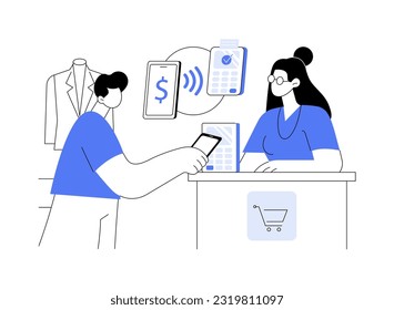 Make payments abstract concept vector illustration. Man paying using smartphone, contactless payment, commercial bank, corporate banking, modern technology, wireless connection abstract metaphor.