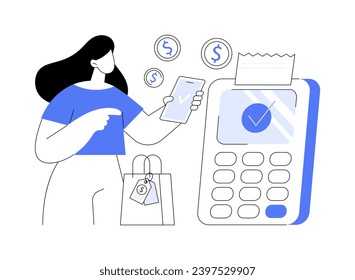 Make payments isolated cartoon vector illustrations. Smiling woman making payments using smartphone, successful transaction with banking app, business people, modern technology vector cartoon.