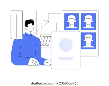 Hacer foto para documentos ilustraciones abstractas del vector de concepto. Foto ciudadana para solicitar visa de trabajo, servicios de solicitud de pasaporte, sector gubernamental, nueva metáfora abstracta de tarjeta de identificación.