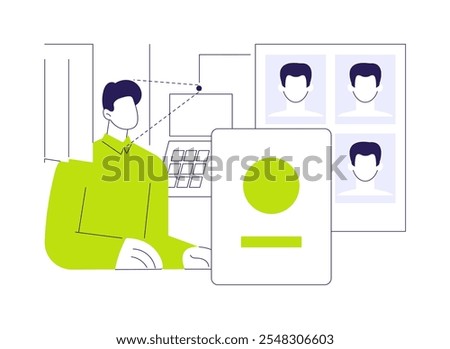 Make photo for documents abstract concept vector illustration. Citizen making photo to apply for working visa, passport application services, government sector, new ID card abstract metaphor.