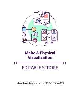 Make Physical Visualization Concept Icon. Value Stream Mapping Best Practice Abstract Idea Thin Line Illustration. Isolated Outline Drawing. Editable Stroke. Arial, Myriad Pro-Bold Fonts Used