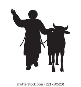 make a pilgrimage Isolated black silhouette of a pilgrim bringing with him a bull. A historical Jewish figure dressed in clothes typical of the Temple period in Jerusalem.
vector