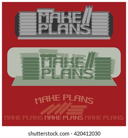 Make plans icon set.
Illustration with graphic elements consisting of stacks of books and text.