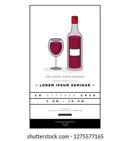 Make Pour Decisions Bottle and Glass Vector Illustration Invitation Design with Where and When Details