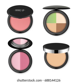 Make up powder, blush set. Skincare, beauty lifestyle. Vector illustration EPS 10.