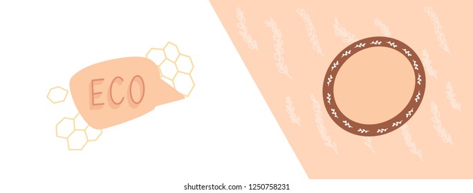 Make up powder illustration. Horizontal template design of brochures, booklets, posters, banners about organic cosmetics, organic shop. Linear decor with floral patterns. Facebook cover