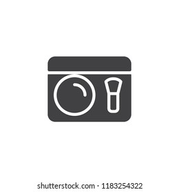 Make up powder palette and brush vector icon. filled flat sign for mobile concept and web design. Face cosmetics simple solid icon. Symbol, logo illustration. Pixel perfect vector graphics