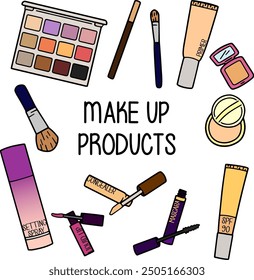 Iconos de conjunto minimalista de Vector colorido de productos de maquillaje