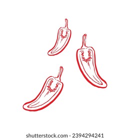Make a Professional Chili Pepper Set Is Whole And Cut Half Sketch Vector Image