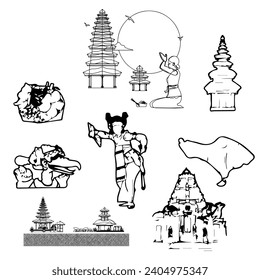 Make a Professional Set of Bali Outline Icon Vector Art