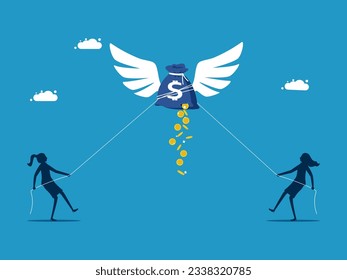 Make a profit from your investment. women work together to pull money bags