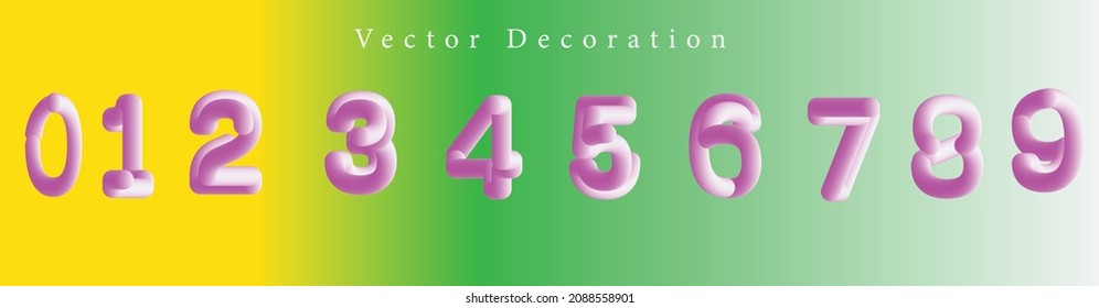 Make purple gradient number 0 to 9 in 3D graphic design for celebration, party, anniversary and greeting welcome.