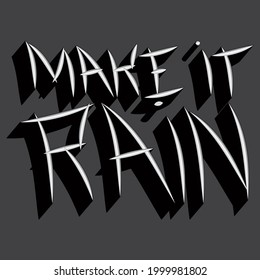 make it rain. vector inscription of unique oblique pointed letters with gradient and shadow for printing on t-shirts and stickers