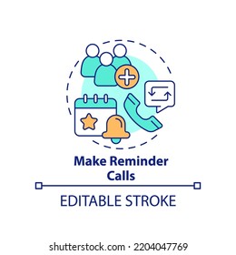 Make reminder calls concept icon. Increasing business meeting attendance abstract idea thin line illustration. Isolated outline drawing. Editable stroke. Arial, Myriad Pro-Bold fonts used