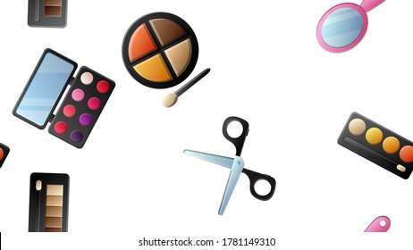 Make up seamless pattern. Beauty background with cosmetic products.