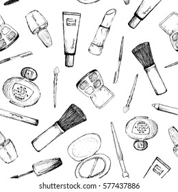 Make Up - Seamless Pattern With Black Hand-Drawn Accessories