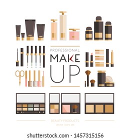 Make up set. All kinds of beauty products and cosmetics.