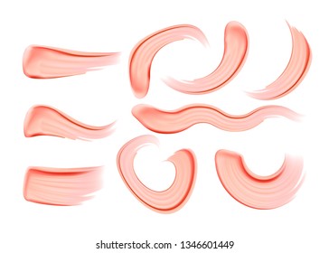 Make up set. brush stroke.strokes of lipsticks various colors isolated on white. Elements for your design of advertising posters, leaflets for the promotion of decorative cosmetics
