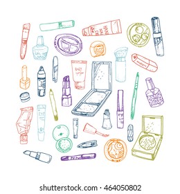 Make up set color outlined  on white background