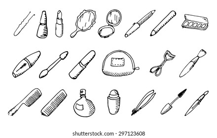 Make up set. Free hand draw. Vector illustration.