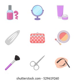 Make up set icons in cartoon style. Big collection of make up vector symbol stock illustration