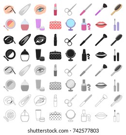 Make up set icons in cartoon style. Big collection of make up vector symbol stock illustration .