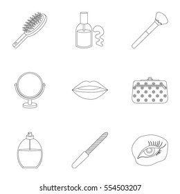 Make up set icons in outline style. Big collection of make up vector symbol stock illustration