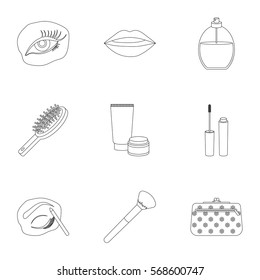 Make up set icons in outline style. Big collection of make up vector symbol stock illustration