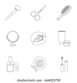Make up set icons in outline style. Big collection of make up vector symbol stock illustration