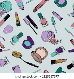 Make up set seamless pattern, vector