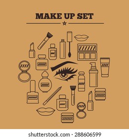 Make up set.Vector collection of line icons for beauty design. Cosmetic outline icons.