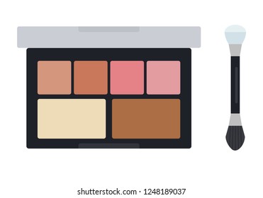 Make up shadows and blush in a case with paintbrush vector icon flat illustration isolated on white