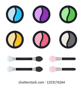 Make up shadows of two-tone in round cases with applicators for applying shadows vector icon flat illustration isolated on white
