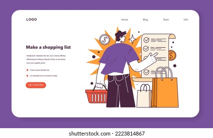Make shopping list to decrease your spendings. Risk management in conditions of economic stagnation. Economic activity decline, wealth-saving actions. Flat vector illustration