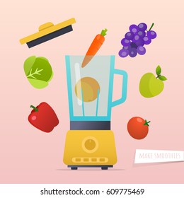 Make a smoothie. Different ingredients for smoothie. Flat design modern vector illustration concept.