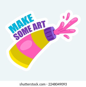 Make some art text with color acrylic or oil paints in tube. Vector illustration in cartoon sticker design