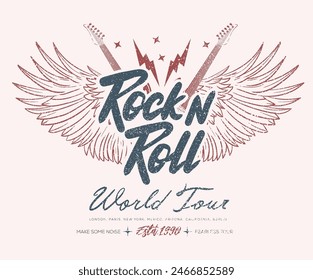 Make some noise. Eagle vintage vector t shirt design. Rock and roll with wing logo artwork for apparel and others.