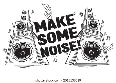 Make some noise - hand drawn black and white musical loudspeakers