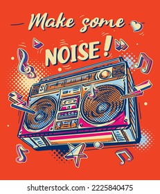 Make some noise - musical design with colorful drawn boombox