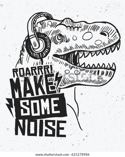恐竜のイラストを使ったノイズスローガンを Tシャツなどの用途に使用